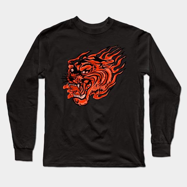 Tribal angry tiger head Long Sleeve T-Shirt by EPDICAY